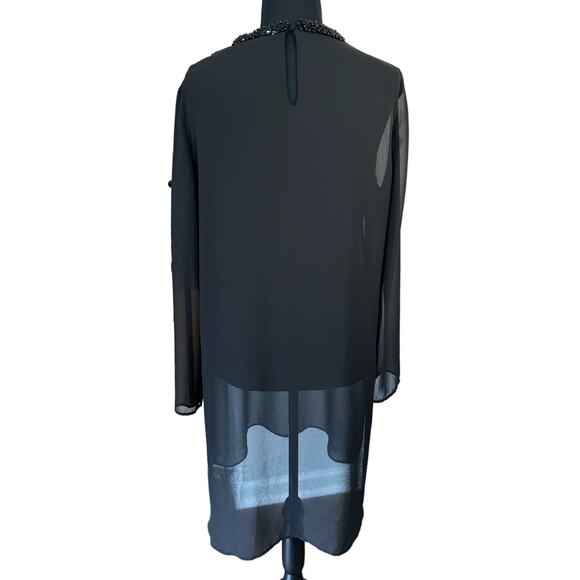 Gianni Bini Black Sheer Overlay Dress Formal Beaded Crew Neck Size M - Picture 3 of 9